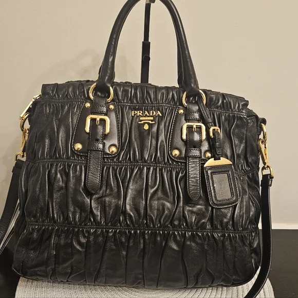 Prada Nappa Gaufre Ruched Leather Tote - Picture 1 of 14
